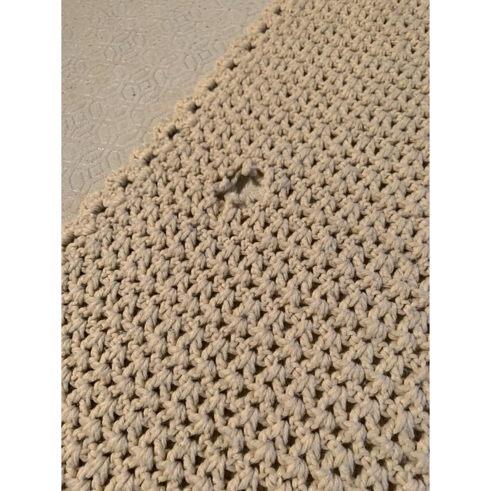 Handmade Knit Blanket Throw Cream Color Fair Condition - Picture 2 of 2